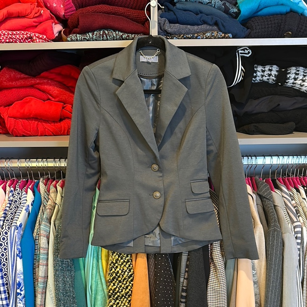 CASS gray with faux suede elbow patches 2 button blazer size XS